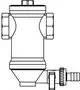 Zeichnung eines Ablass- und Durchflussabscheiders von IMI Hydronic Engineering mit zwei seitlichen Anschlüssen und einem unteren Auslass.